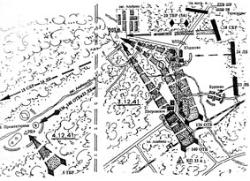 Схема боевых действий танковой группы с 18 СБР 3-4 декабря 1941 г. (в соответствии с приказом командарма-33 от 3.12.41 № 1/оп)